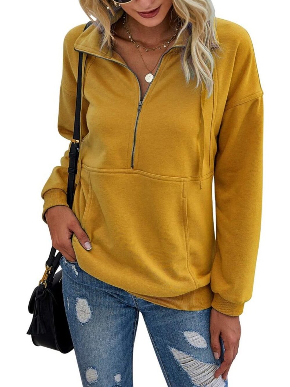 Casual Long Sleeve Half Zip Pullover Sweatshirt for Women - Cozy & Stylish Top
